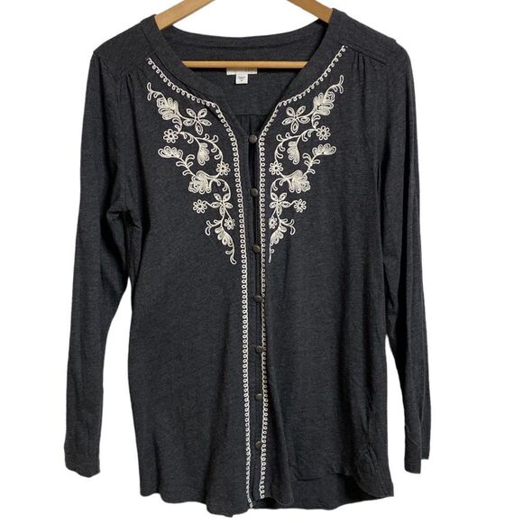J.JILL Button Down Embroidered Tunic Blouse Shirt Top - Picture 1 of 9